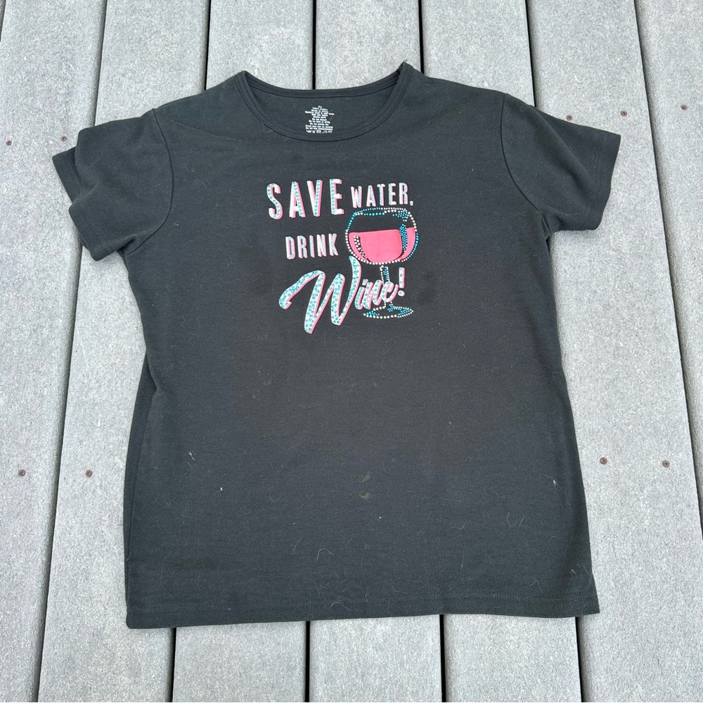 Rhinestone Save water drink wine tee